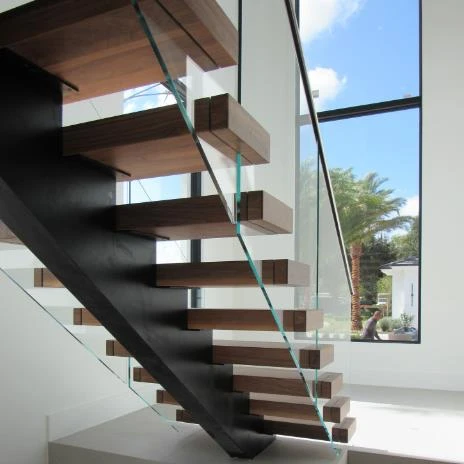 VIKO Modern Minimalist White Oak Treads Tempered Glass Home Stairs (1600599906290)