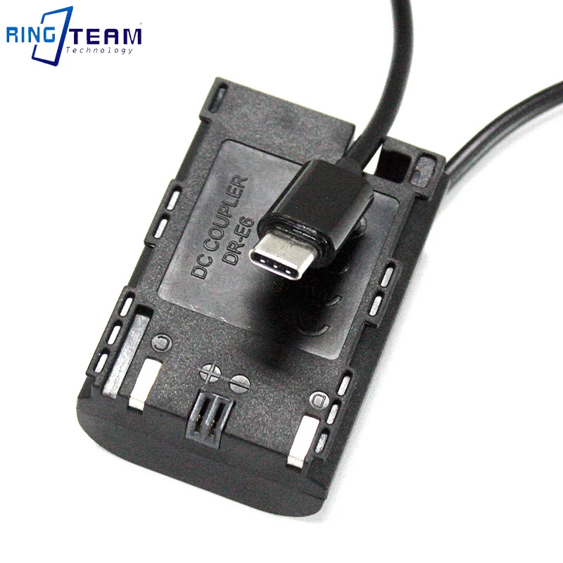 DSLR Camera Dummy Battery USB-C Type C DR-E6 Dummy Battery DC Coupler For 60D 70D 80D 5DS R 5D Mark IV III 5D4 5D3 5D2 II
