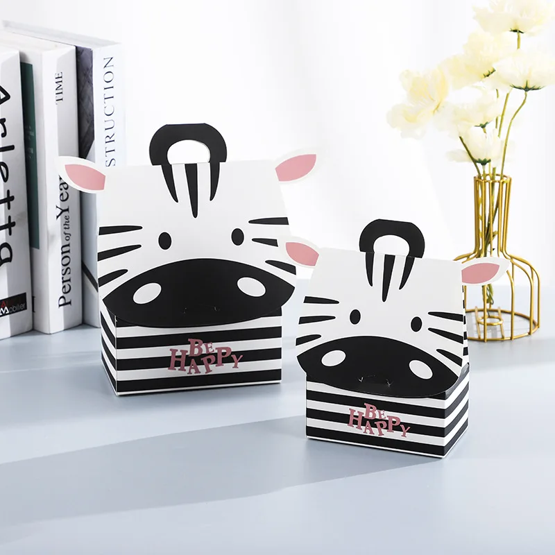 Lovely Animal Shape Giraffe Lion Gift Candy Snacks Packing Square Bottom Favor Paper Candy Box With Handle