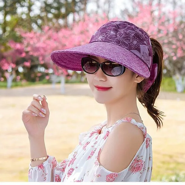 Sidiou Group Outdoor Flower Printed Sunshade Cap Big Brim With Foldable Visor For Cycling Hiking Casual Women Sun Visor Hat