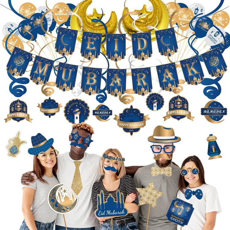 Hot Sell Gold Blue Paper Decoration Event & Party Supplies Cute Frame Photo Booth Props