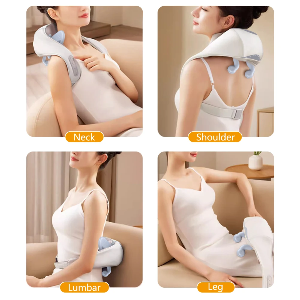 Electric Neck Shoulder Portable Wireless Deep Tissue Muscle Massage Smart Cervical Massager with Heat