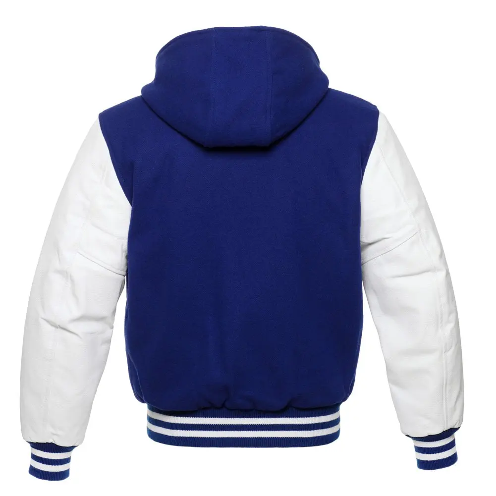 Leather sleeve Bomber Baseball Jacket Blank Plain College blue red Hoodies Jacket Varsity hood Jacket for Men