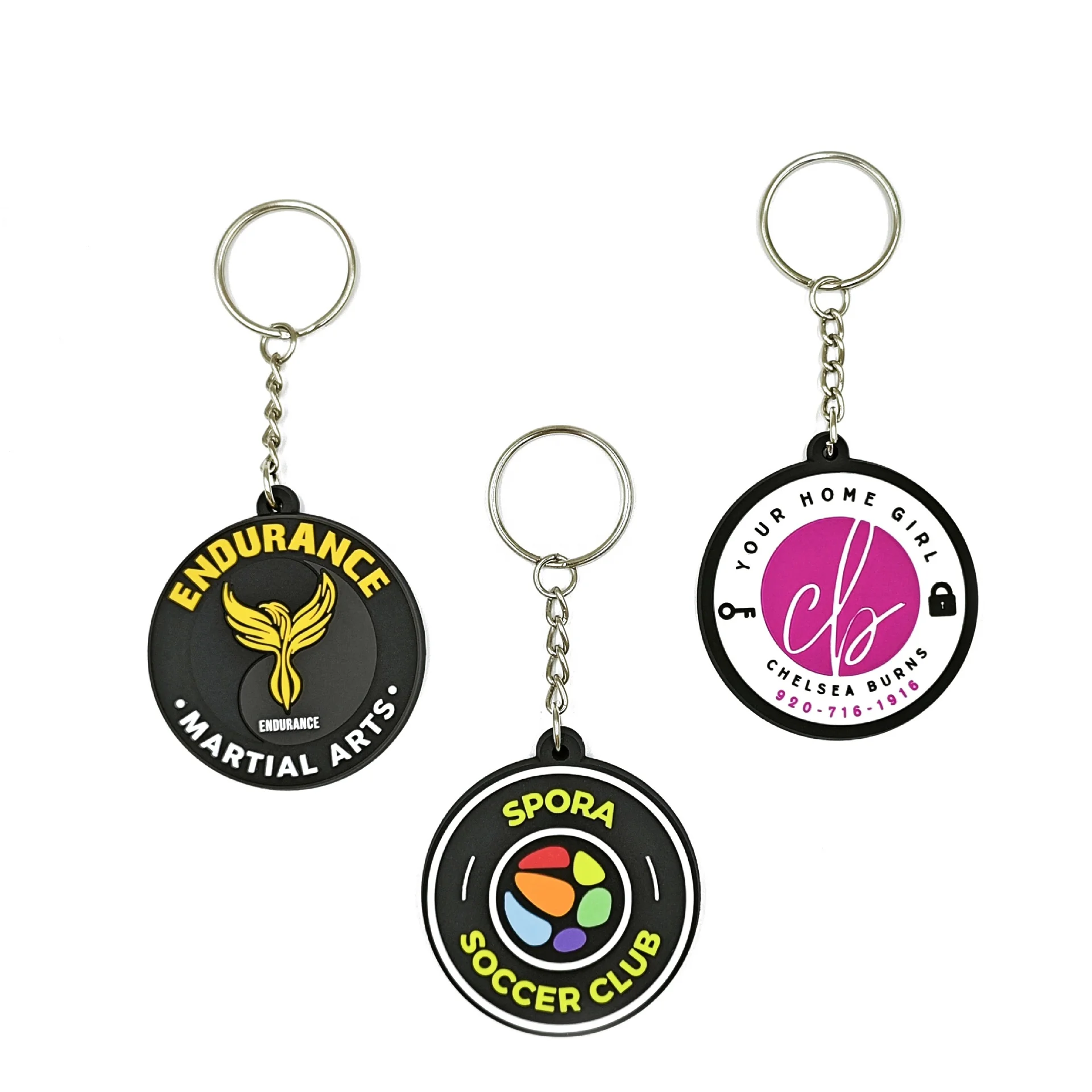 Wholesale round keychain soft 2d 3d logo pvc keyring custom logo pvc rubber keychain