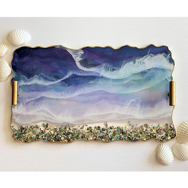 Eco-Friendly Home Decoration Arab Style Wooden Tray Luxury Serving Customized Epoxy Resin Wooden Serving Trays