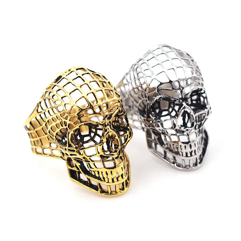 Customized Mens Vintage Punk Style Ring Hollow Made Casting Stainless Steel Skull Ring