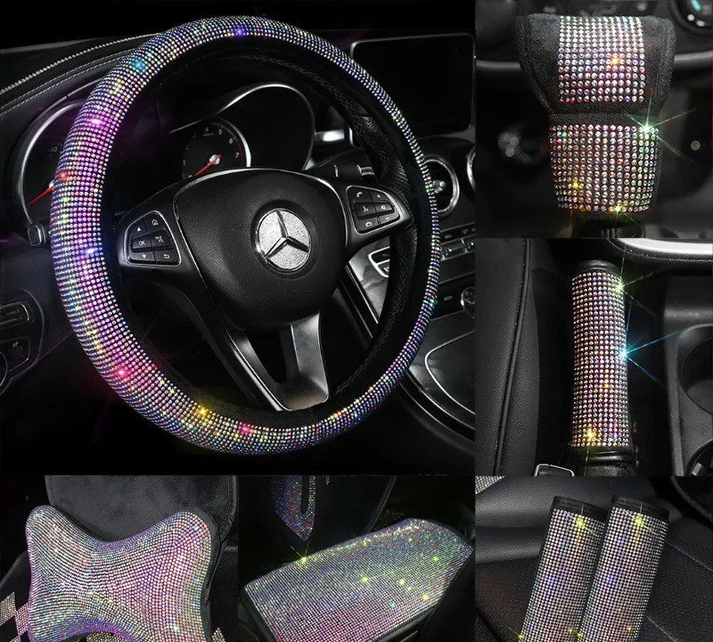 Autoyouth Bling Bling Crystal set aotu accessories 38cm car steering cover shift gear cover