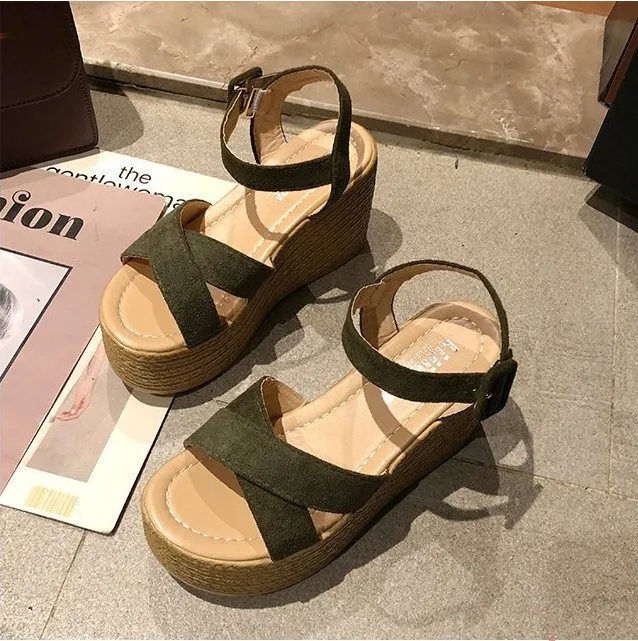 Exquisite Handmade Espadrille Shoes for Women Suede Leather Cross Strap Wedge Sandals