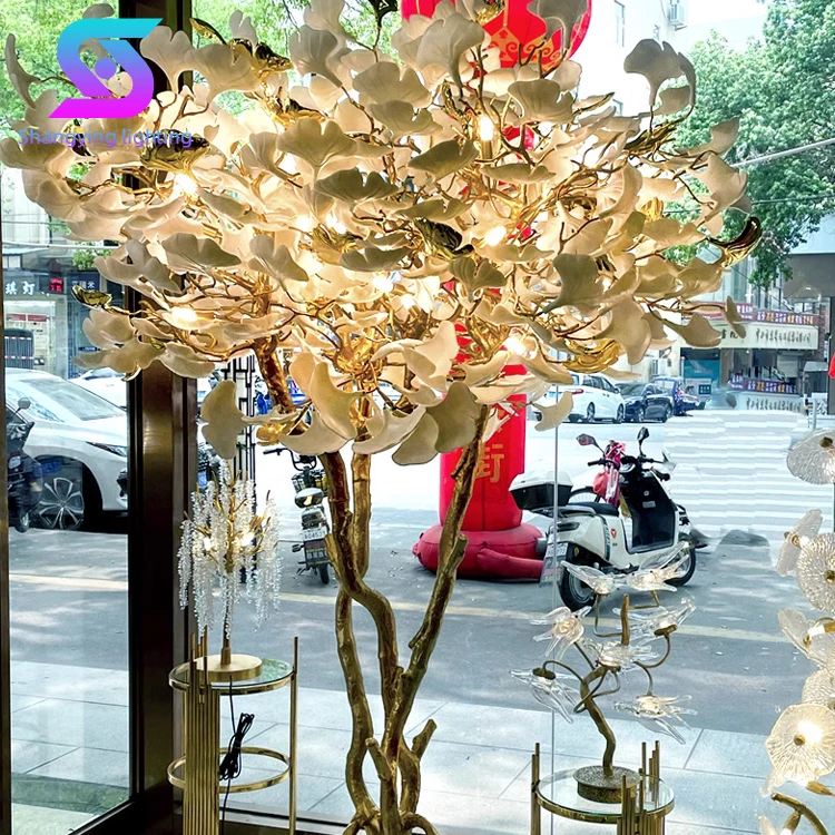 Custom Project Hotel Indoor Decoration Villa Ginkgo Ceramics LED Floor Lamp for Living Room