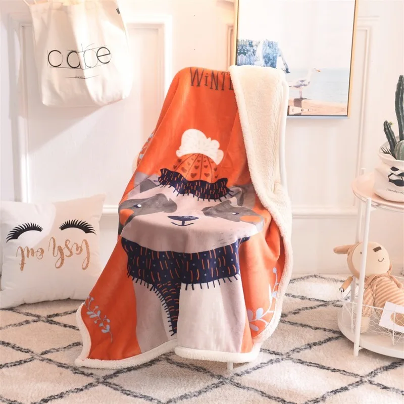 factory custom cartoon printed double layers plush blanket flannel sherpa winter throw blankets