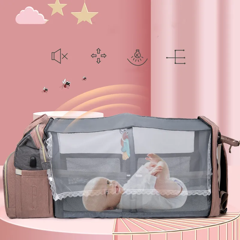 2022 New Folding Backpack Large Capacity Portable Shade Send Toys mummy diaper bag with changing station