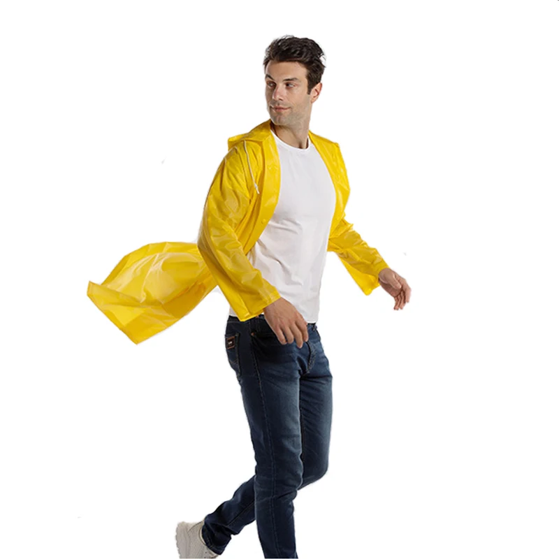 Wholesale Custom Cheap Reusable Waterproof PVC Yellow Long Raincoat Adult Poncho Outdoor Use for Men