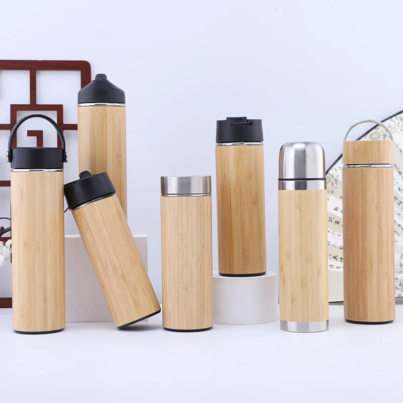 Eco-friendly Natural Vacuum with Tea Filter Custom Logo reusable water bottle wooden water bottles