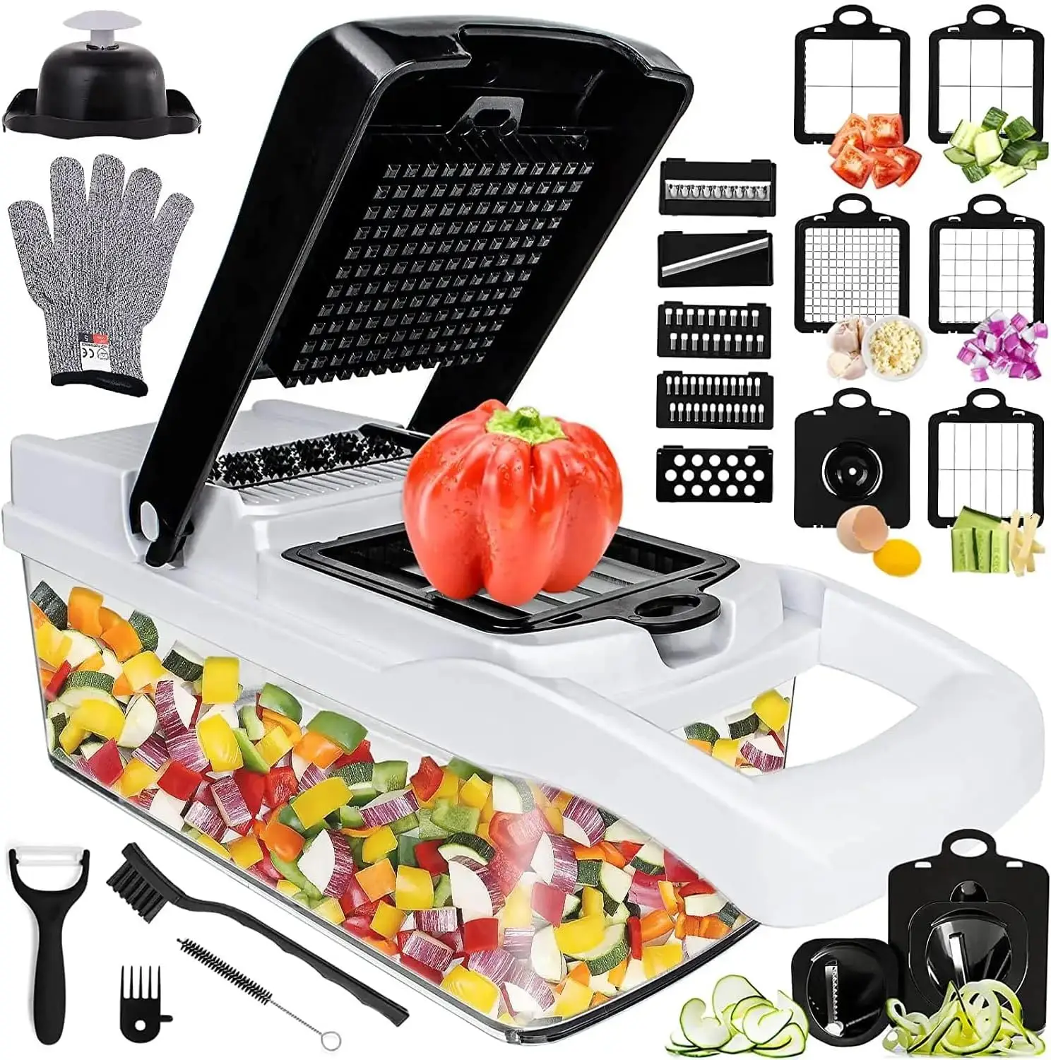 26 in 1 Vegetable Chopper Multifunction Onion Dicer Spiralizer for Veggie Cutter Mandoline Slicer Food Chopper with Container