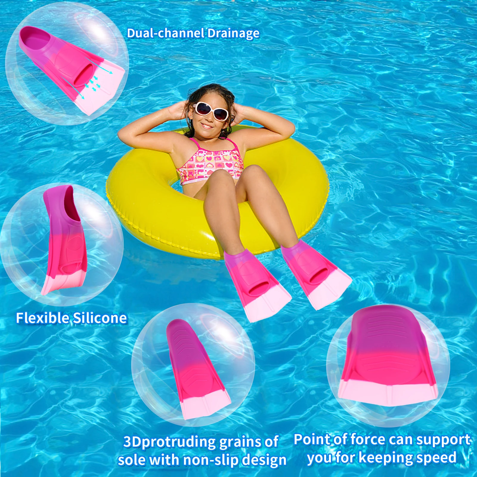 Professional Scuba Diving Fins Snorkeling Flippers Foot Pocket Free Diving Swimming Fins Soft Silicone Training Fin for Children