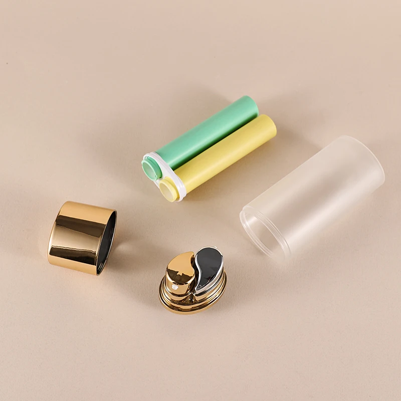 2024 New Luxury 15+15ml PMMA Oval Double Tube Airless Bottle Empty Portable Travel Day and Night Serum Cream Vacuum Pump