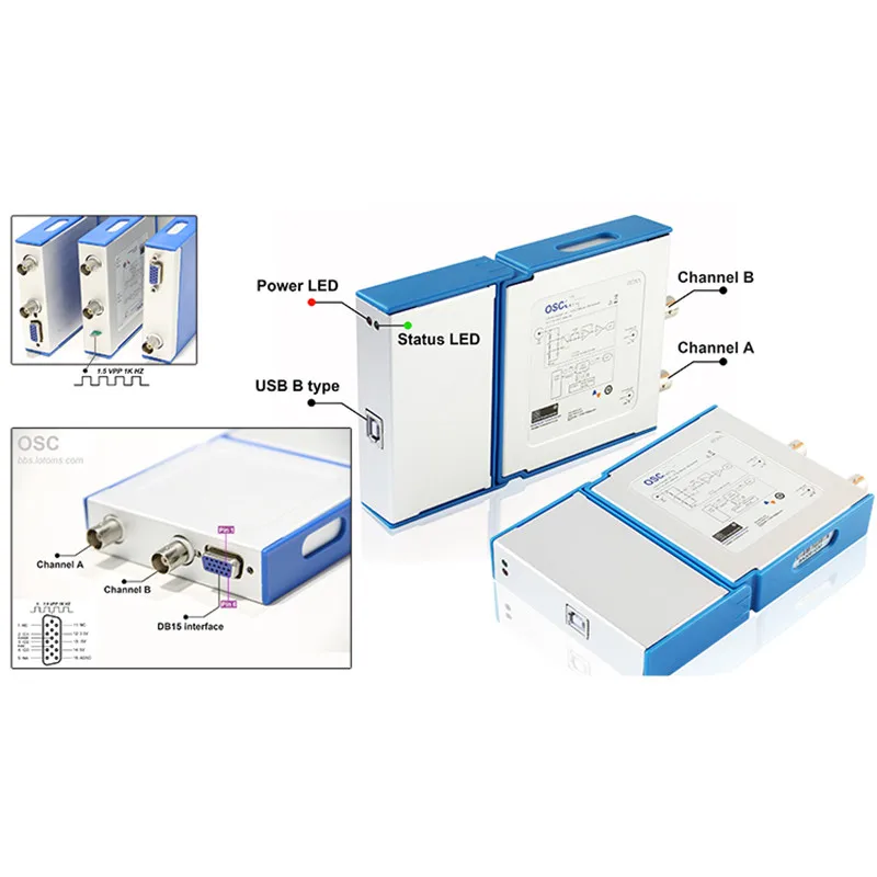 New OSCH02 OSCH02M 2 CH USB PC Virtual Digital Oscilloscope 100MHz 1GSa/s Logic Analyzer Generator Support Android