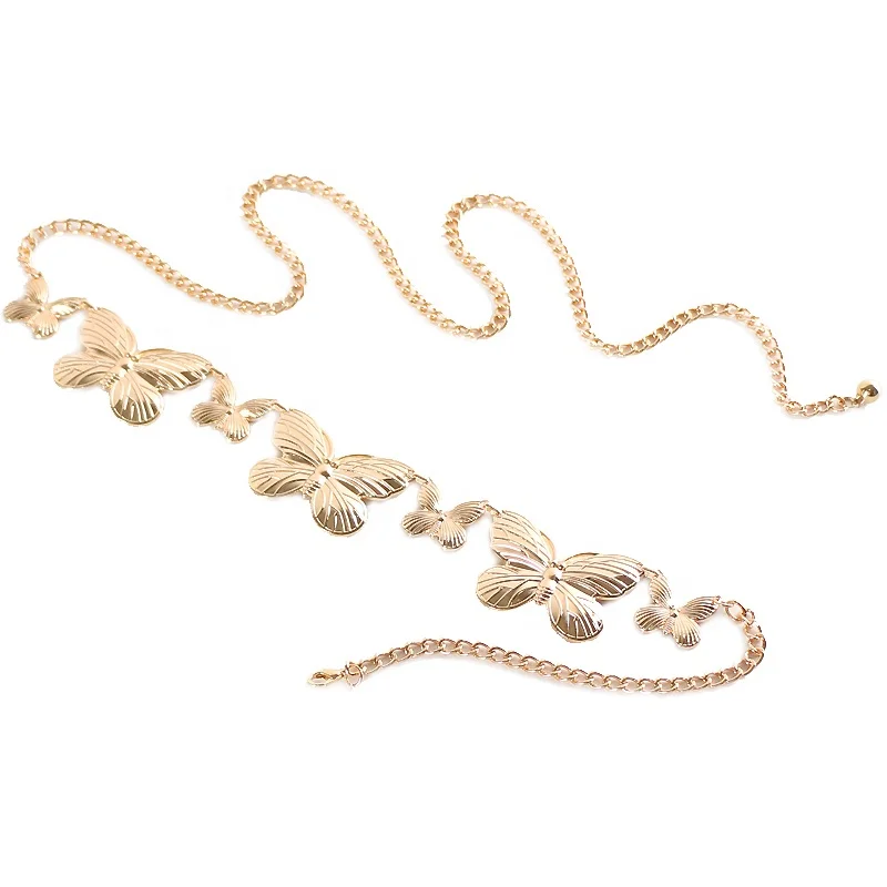 2023 высококачественное женское декоративное платье с металлической цепочкой в виде бабочки и тонким поясом