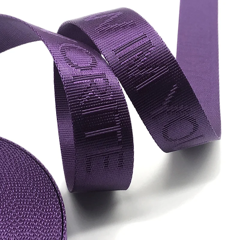 custom 20MM Embossed Recycled logo webbing Colored polyester webbing Jacquard ribbon with letters