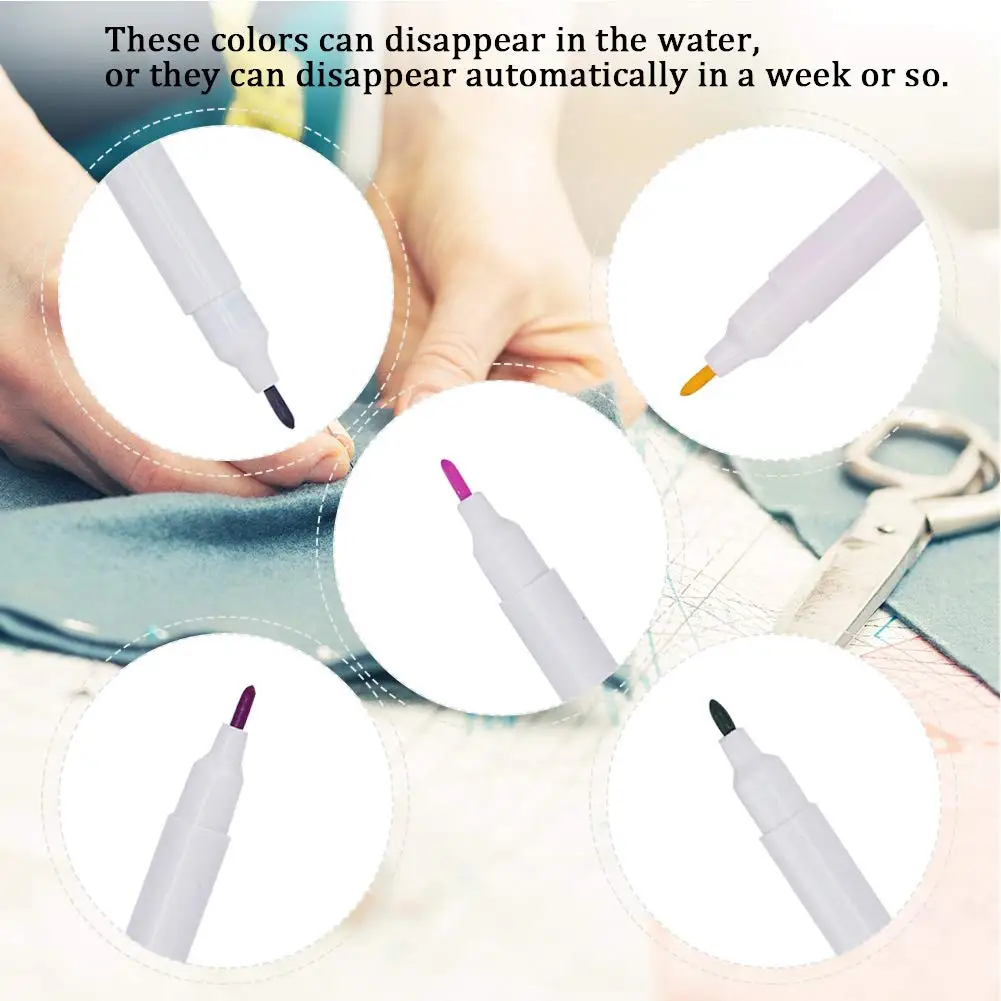Water Erasable Fabric Marking Pens Disappearing Ink Fabric Marker Pens Vanishing Water Soluble Pens for Cross Stitch Sewing