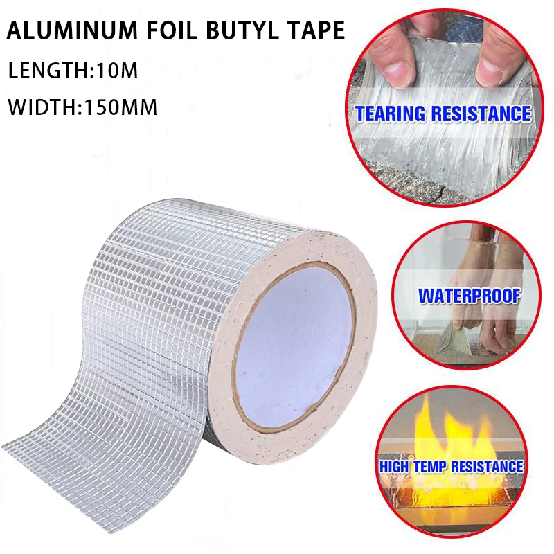 Waterproof Aluminum Foil Rubber Tape Stop Leaks Strong Adhesion Single Side Butyl Tape