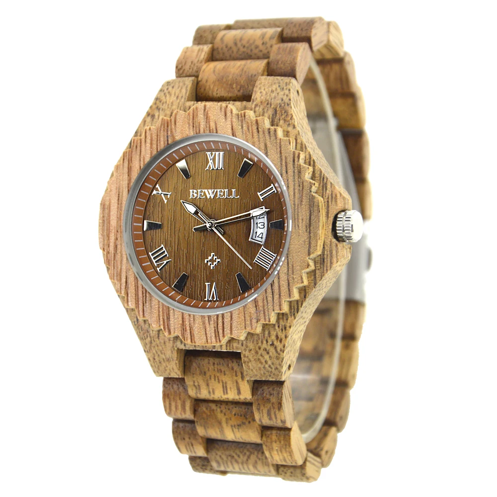 China Wristwatch Factory Bewell Wood Watches Men Wrist Wholesale OEM Wooden Quartz Watch Wrist Watch for Men