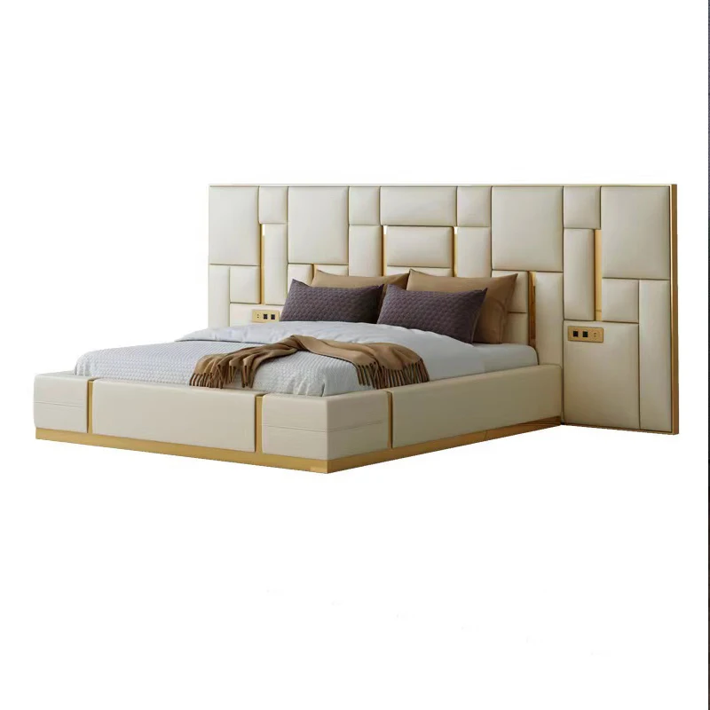 Italian Minimalist Leather Bed Simple Master Bedroom Modern Light Luxury Double Bed High-end Furniture
