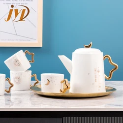 Afternoon tea set exquisite custom porcelain coffee tea cup and pot luxury ceramic teapot set with gold rim