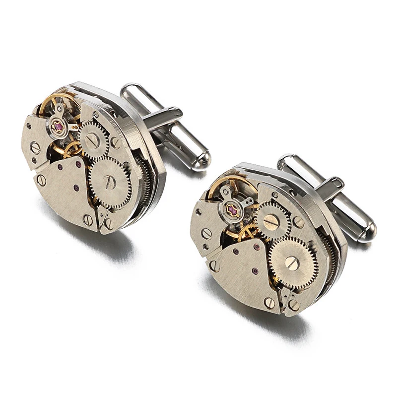Shirt Cufflinks Gear Structure Tourbillon Movement Mechanical Cufflink Stainless Steel French Steampunk Cufflinks for Men