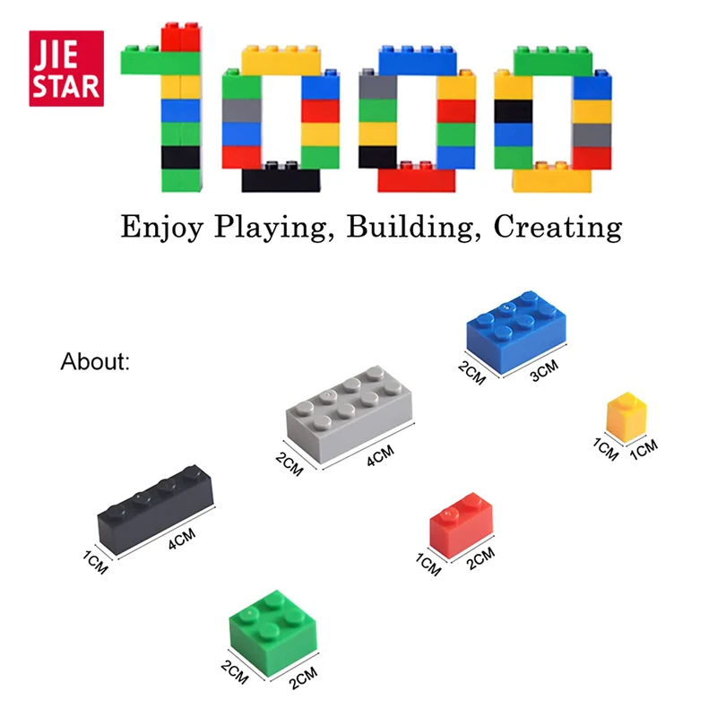 JIESTAR TOY 1000 pcs Classic Bulk Small Block Classic Building Bricks Set Basic Building Blocks Compatible with All Major Brands