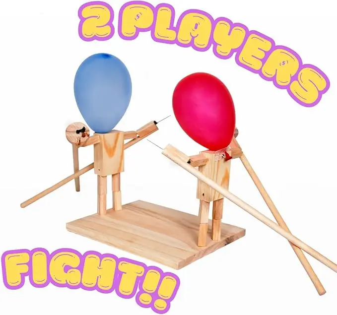Handmade Wooden Fighter Puppet Head Fast Paced Balloon Battle Game 2 Players Inflatable Sports Christmas Halloween Easter