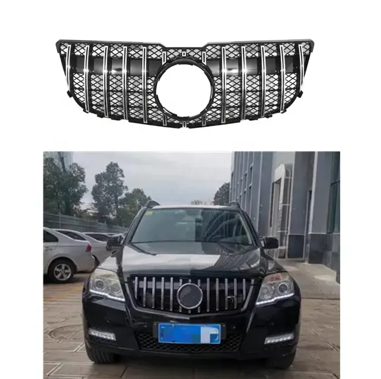 Upgrade to GT style gloss silver/black front bumper mesh grille for Mercedes Benz GLK X204 2013-2015 post facelift