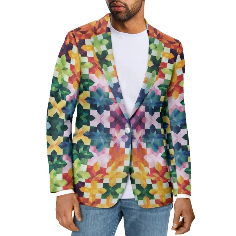 Blazers Suit Coat Jacket Man Suit Custom Fashion Lattice Casual Spring Autumn Pocket One Piece Knit 100% Polyester Printed