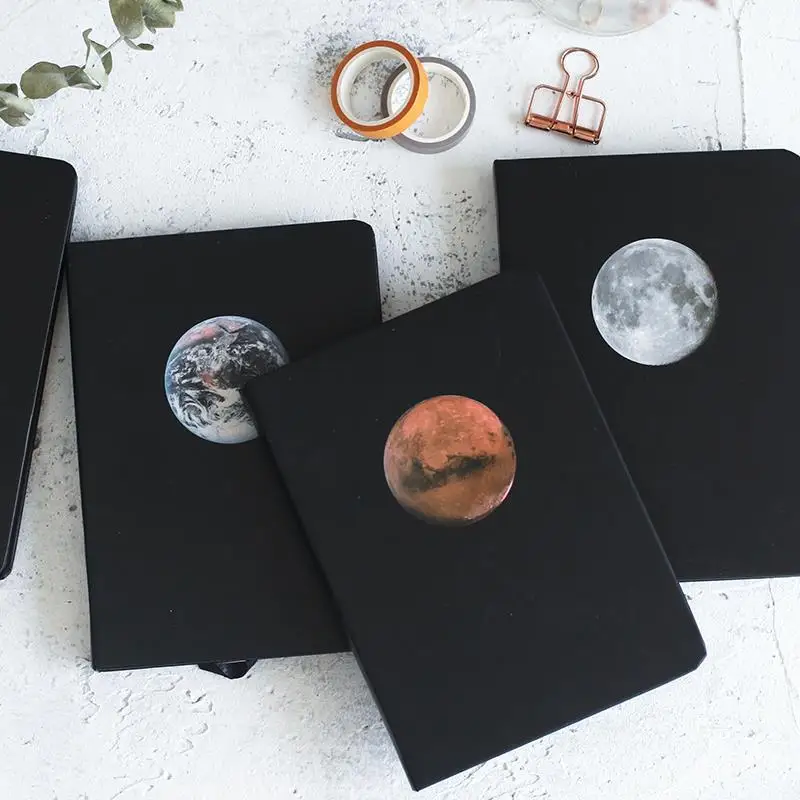 Muke planet graffiti black card book Simple hard cover notebook black inner page notebook diary South Korea Journal Book