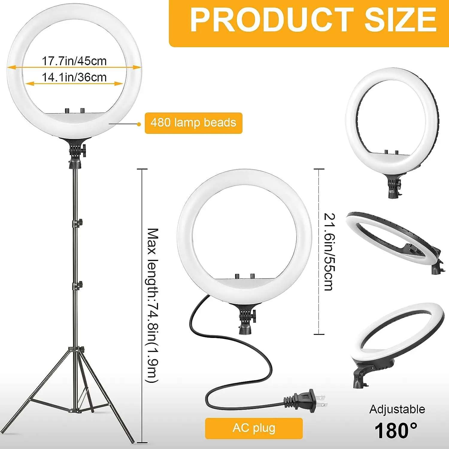 14 18 21 inch LED Makeup Selfie Ring lights 3000-6500K Professional photography led 18 inch ring light with tripod stand remote