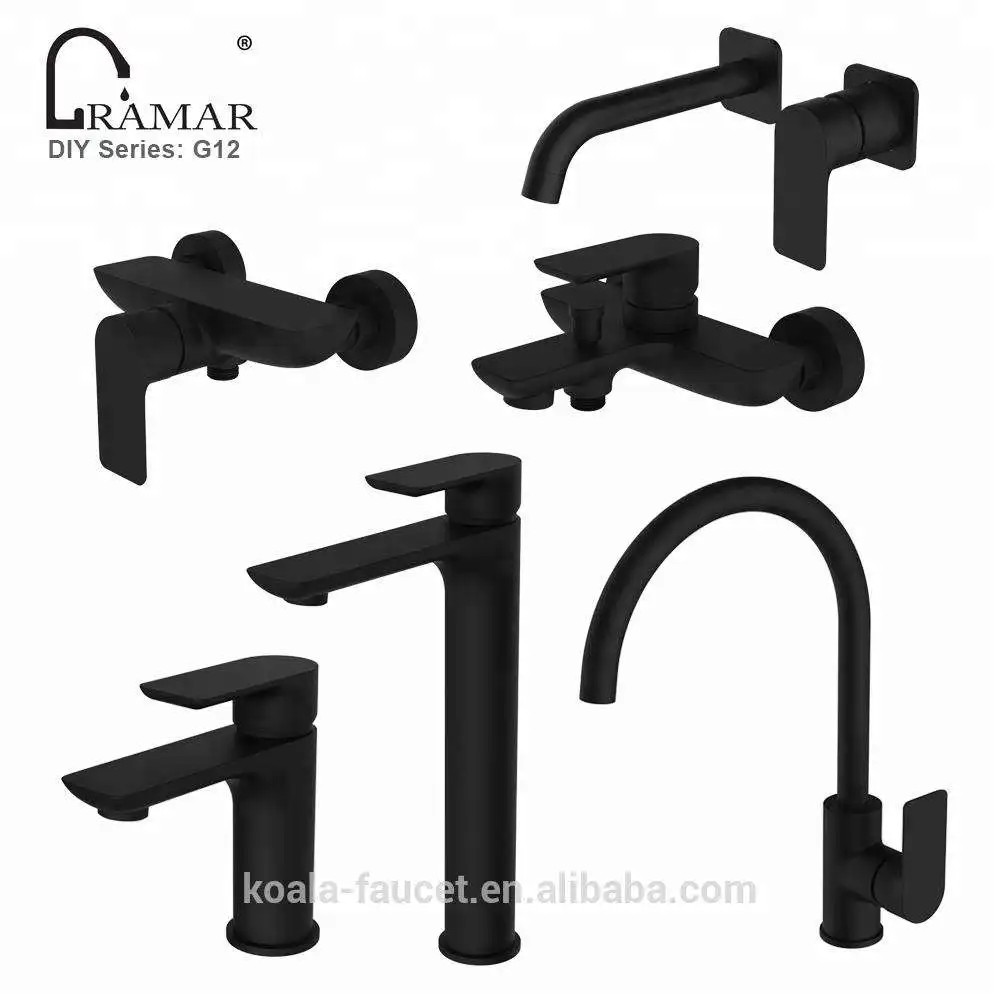 Single Handle 2 Hole Gold Black Plated Wall Mount Bathroom Sink Faucet