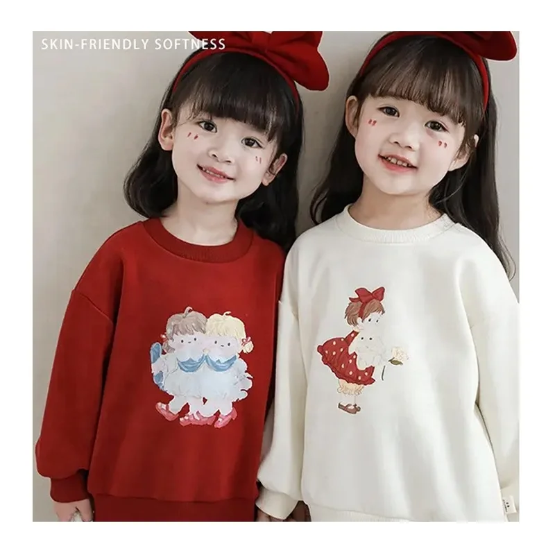YOEHYAUL Cotton Cartoon Print Girls Kids Hoodies Sweatshirts Pullover Long Sleeve Baby Crewneck Sweatshirt For Little Girls