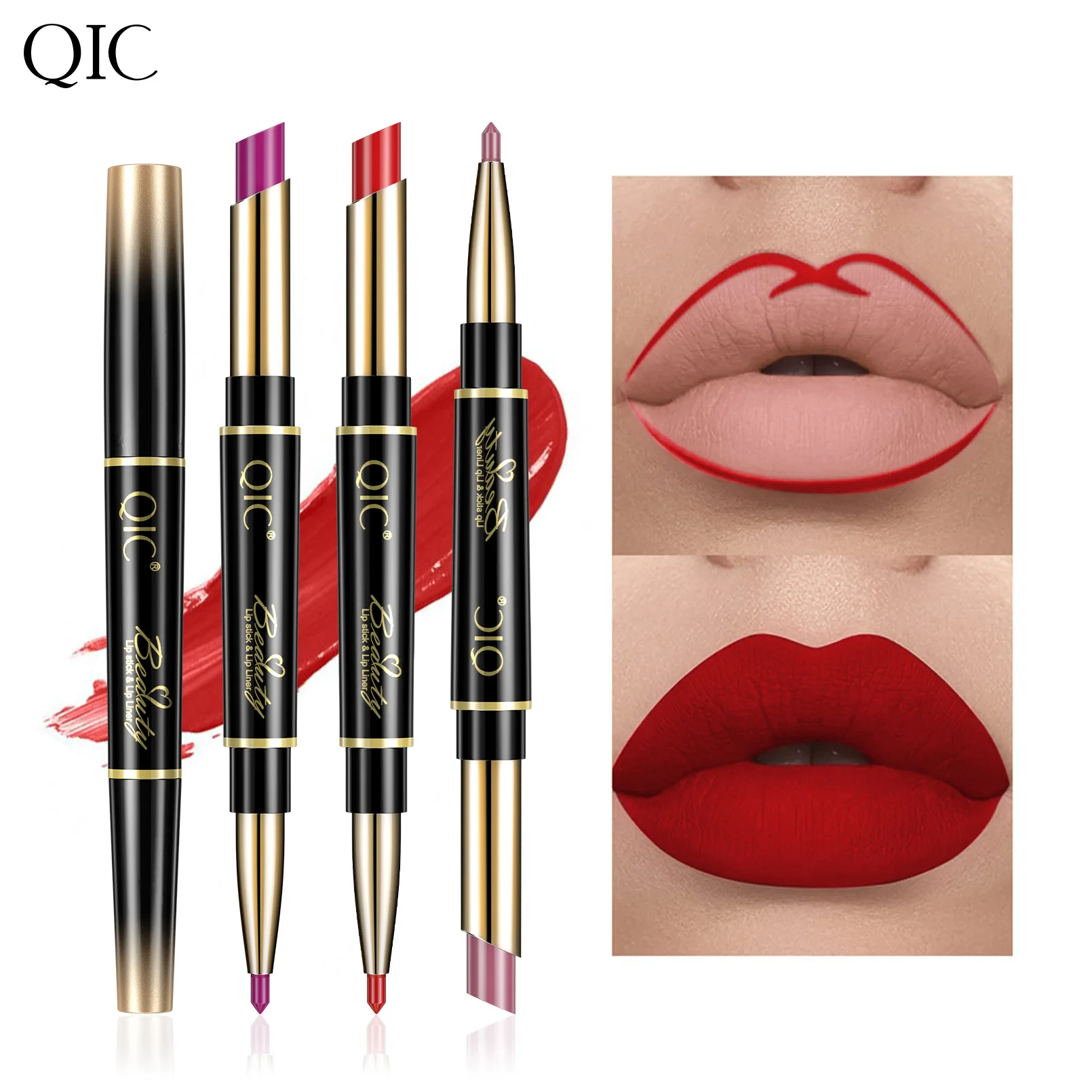 High Quality Double Ended Lipstick Lip Liner 2-in-1 Matte Matte Waterproof Non-stick Cup Automatic Lipstick Pencils