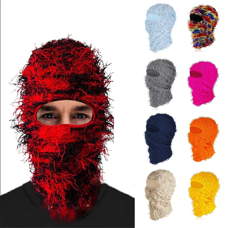 Distressed Balaclava Ski Mask Kids Winter Knitted Balaclava Beanie Hat Hole Winter Masked Knitted Distressed Balaclava
