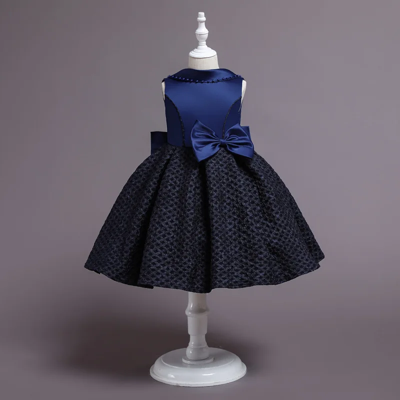 Hot sale fashion girls dress kids embroidered  bowknot cute party show dress wedding puffy princess dress