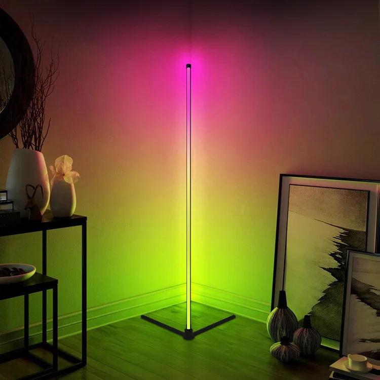 Modern bedroom black led simple RGB floor light color changing minimum corner stand smallest corner floor lamp