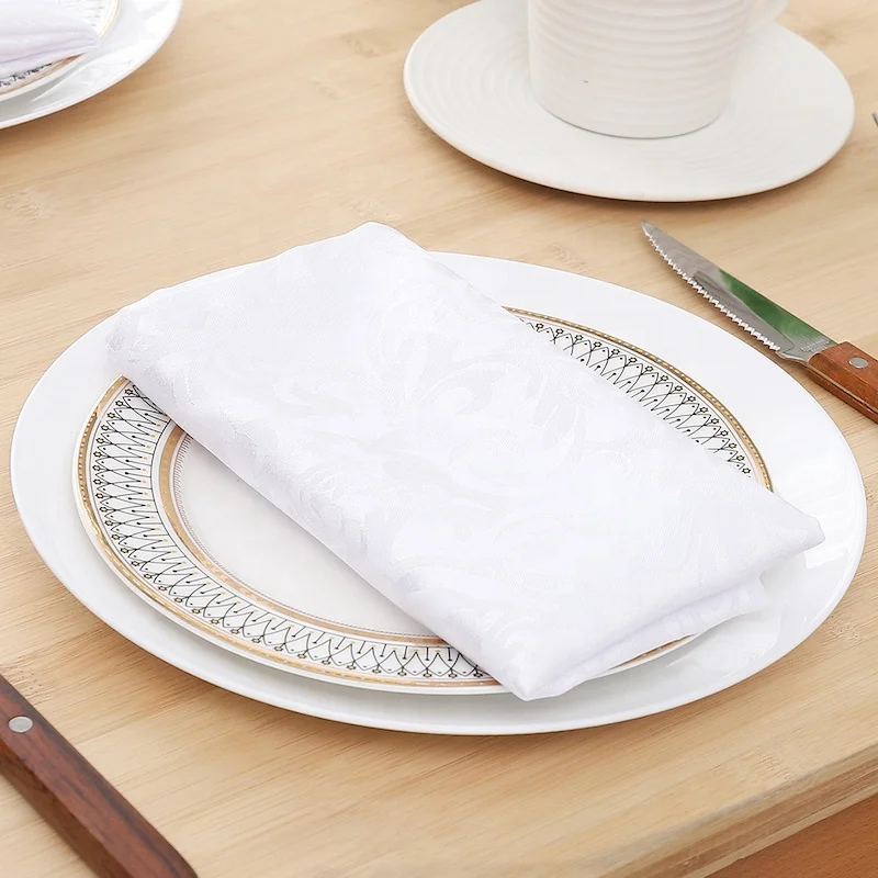 Customized Party Wedding Napkin Embossed Eco-friendly Jacquard Weave Handmade Dinner Napkins Polyester Fabric Square Table Cloth
