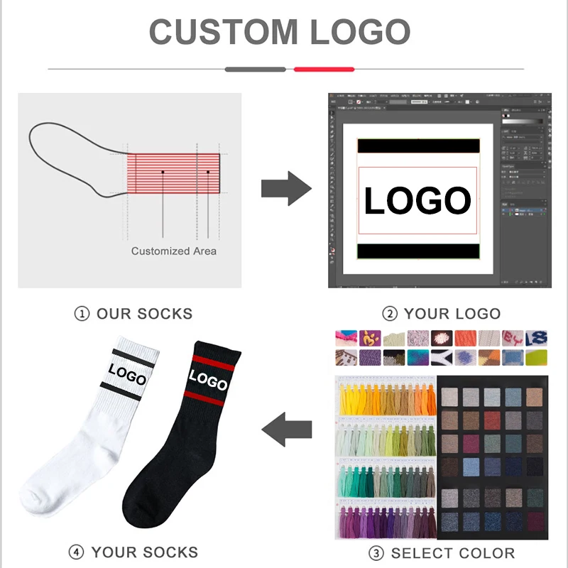 No MOQ Custom Logo Cotton Design Embroidery Jacquard Mens Sports Crew Stockings Socks