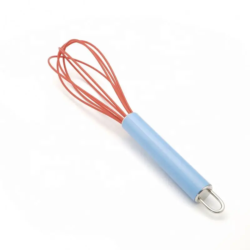 Five Wires Practical Red Silicone Head and Sky Blue Handle Whisk for Family Kitchen