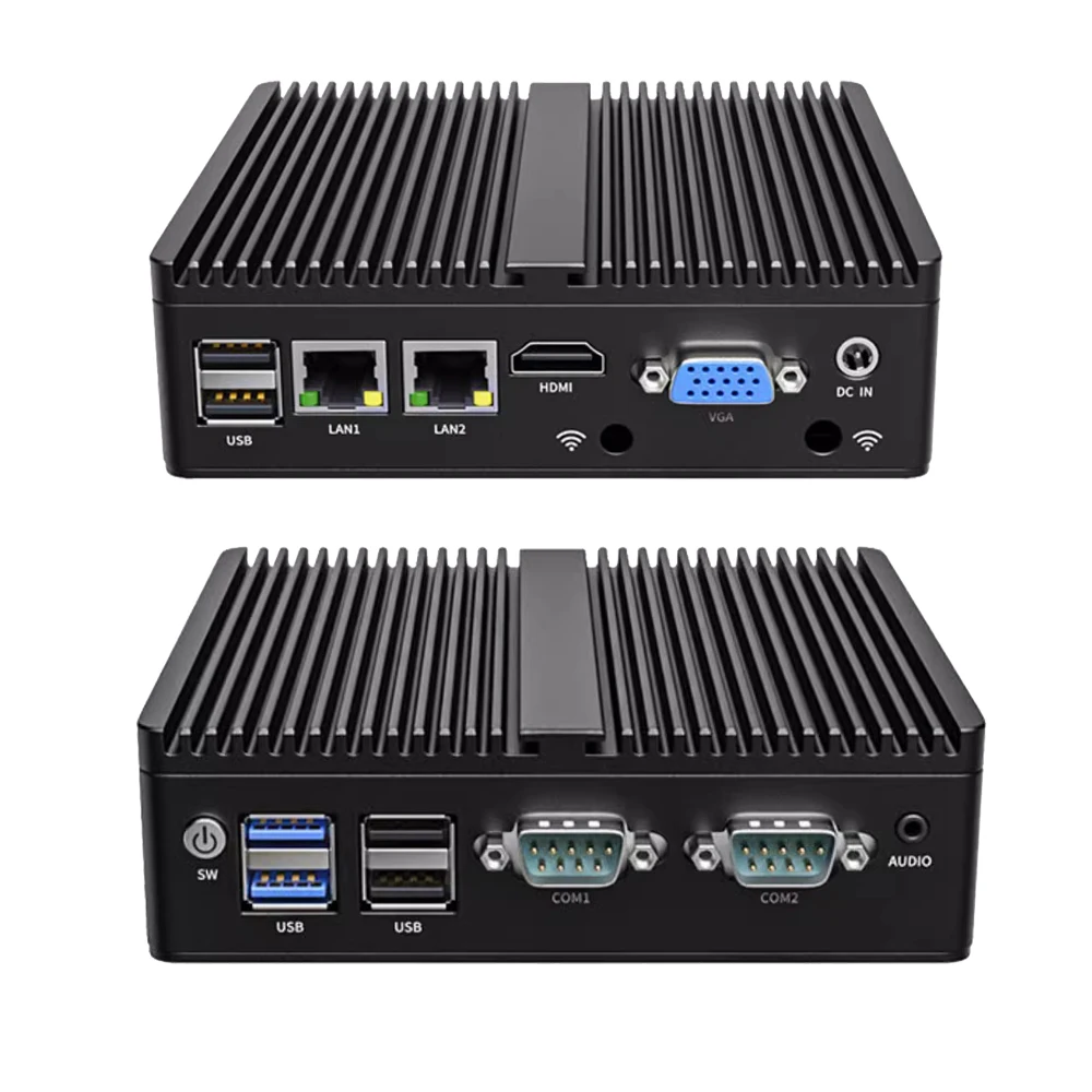 Fanless Industrial Mini pc j4125 N2840 N4000 J1900 Dual LAN Dual RS232 Win10/11 Pro Linux Ubuntu WIFI Desktop Computer Home pc