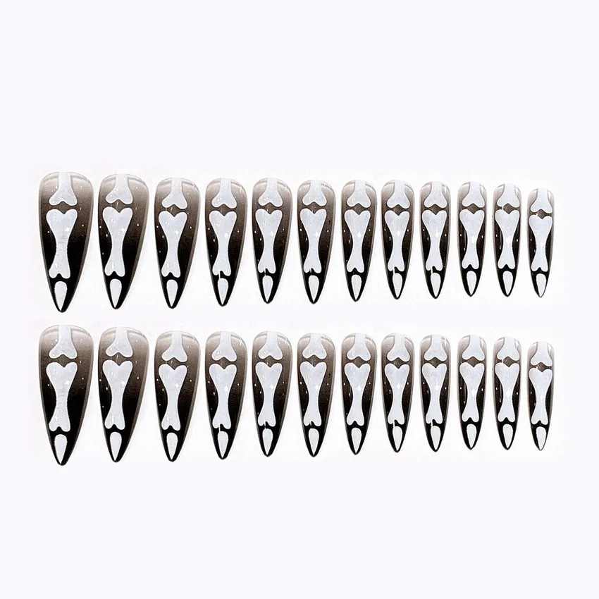 B66 Gothic Bone Designed Reusable Handmade False Nails long Custom Halloween Acrylic Press On Nails Artificial Nails for girls