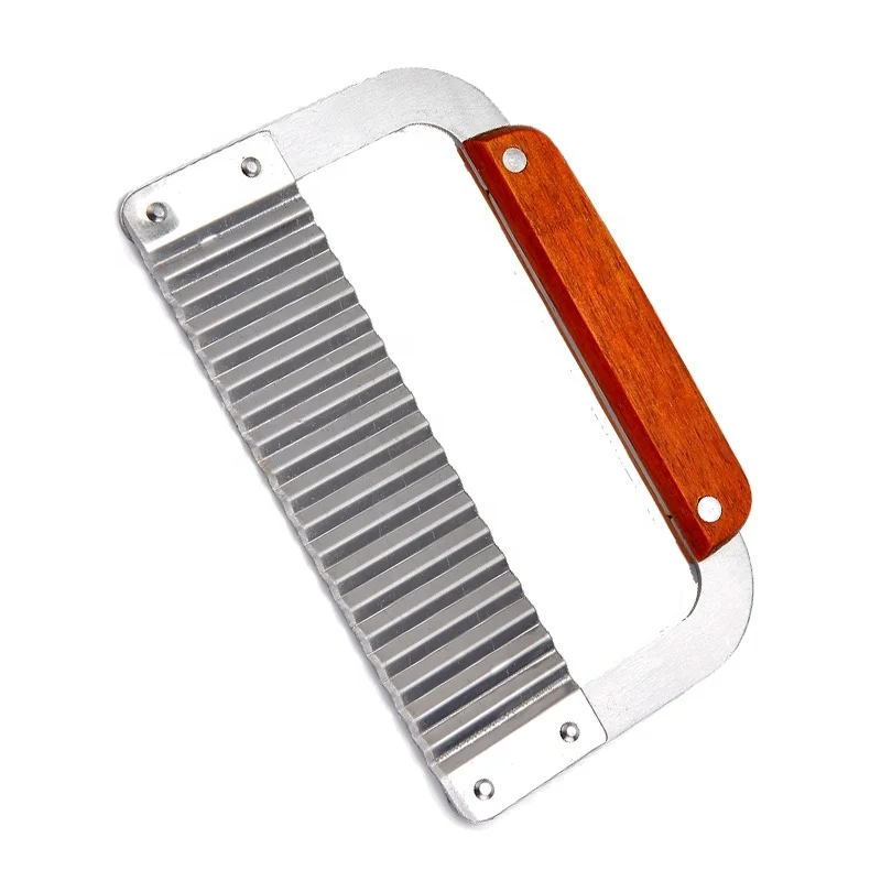 French Fry Slicer Stainless Steel Blade Wooden Handle Vegetable Salad Chopping Knife