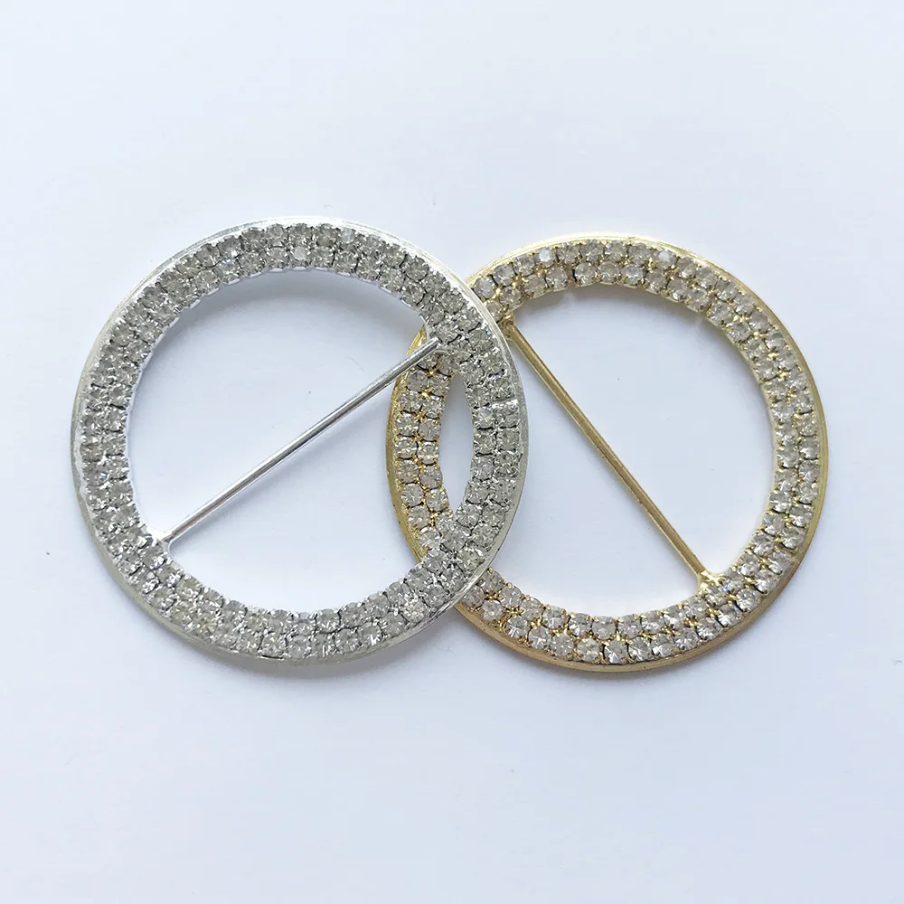 Simple round shape 40mm inner size two layer rhinestone crystal buckles for wedding chair or party dresses belts