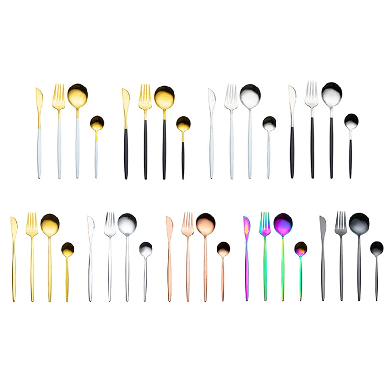 
2021 Modern metal flatware sets,stainless steel mirror gold cutlery set 24pcs 