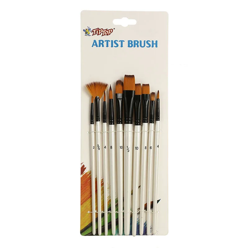 New 10pcs paint brushes white rod nylon wool gouache watercolor oil brush student art supplies